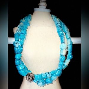 Vintage Barse Turquoise Color Sea Bamboo Coral Statement Necklace 17-20” length